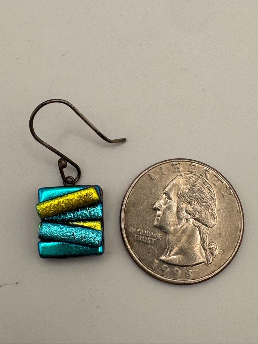 Handmade Blue and Gold Dicroic Glass Drop Earrings